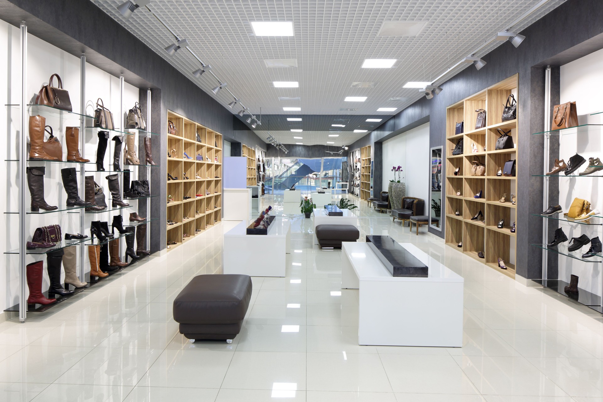 interior of shoe store in modern european mall